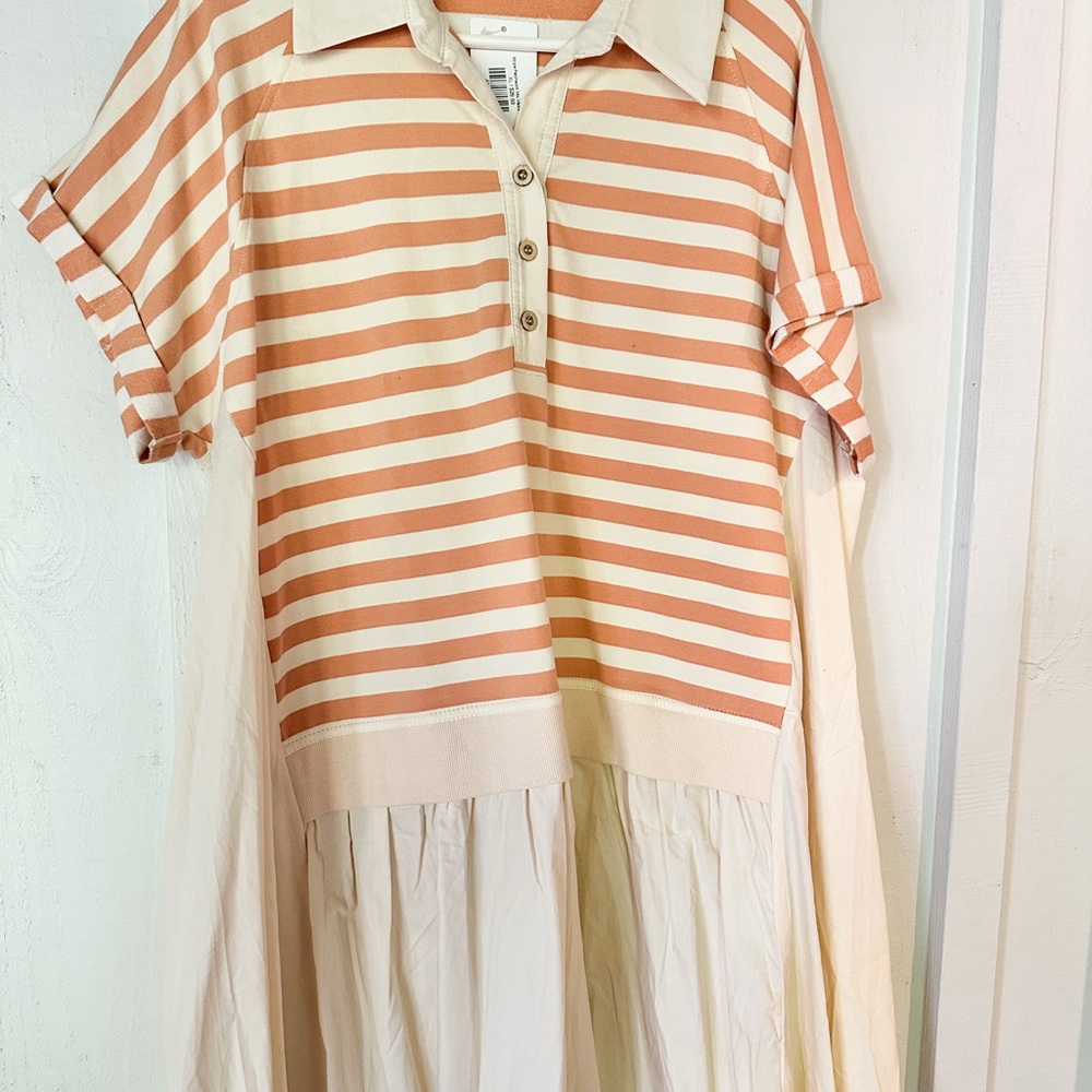 Striped Khaki and Cream Mixed Media Dress